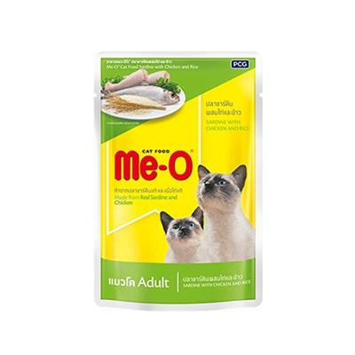 MeO มีโอ อาหารแมวชนิดเปียก สูตรปลาซาร์ดีน ผสมไก่ และข้าว สำหรับแมวทุกสายพันธุ์ ตั้งแต่หย่านมขึ้นไป   80g.