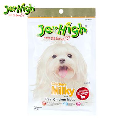 Jerhigh Chicken Milky Stick เจอร์ไฮ สติ๊ก (มิลค์กี้) ขนมสำหรับสุนัข เพิ่มพลังงาน (60g.)