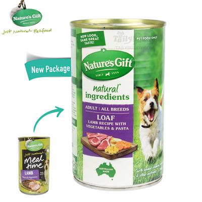 Nature s Gift meal time LAMB อาหารกระป๋องพรีเมี่ยม สำหรับสุนัข สูตรแกะ พาสต้าและผัก (700g)