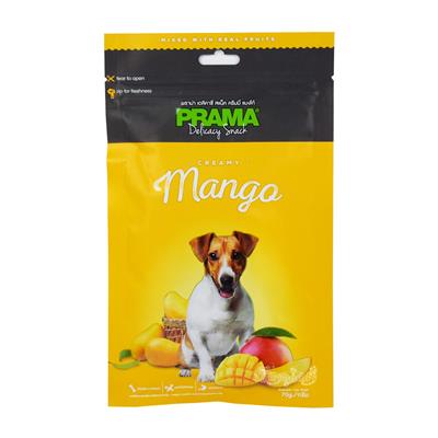 PRAMA Mango พราม่า สแน็ค  ขนมสุนัขผสมเนื้อผลไม้จริง รสมะม่วง บำรุงกระดูก+ต้านอนุมูลอิสระ+ระบบย่อย (70g)