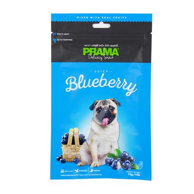 PRAMA Blueberry พราม่า สแน็ค ขนมสุนัขผสมเนื้อผลไม้จริง รสบลูเบอรี่ บำรุงขน+ต้านอนุมูลอิสระ+ระบบย่อย (70g)