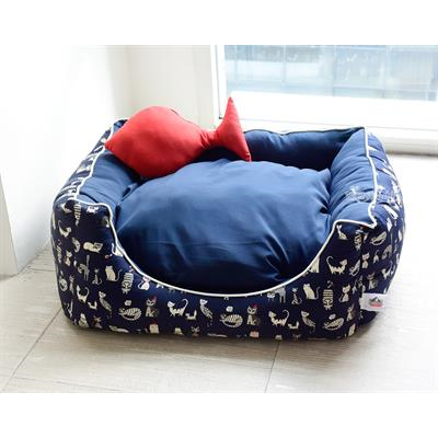 Pet Bed Cool, Soft and Washable, Get Free! Fish Pillow (Size M) (Dark Blue)