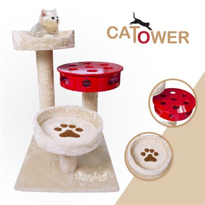 Go Pet Shop คอนโดแมว รุ่น Luxury SF-053 ผ้านุ่มกำมะหยี่วาว ถอดประกอบได้ (สีครีม-ถังแดง)