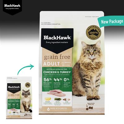 BlackHawk Cat Adult  (Grain-Free) Chicken & Turkey อาหารแมวโต สูตรไก่และไก่งวง บำรุงขน ลดการอักเสบ ลดกลิ่นมูล สำหรับแมวอายุตั้งแต่ 1 ปีขึ้นไป