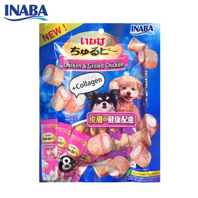 INABA ชูหรุบี ขนมสุนัข สติ๊กสั้นสอดไส้ครีมสุนัขเลีย รสเนื้อสันในไก่ย่างกับคอลลาเจน (8ชิ้น) (QDS-73)